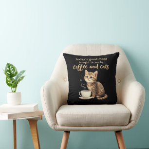 Today's Good Mood Brought to You by Coffee & Cats Cushion