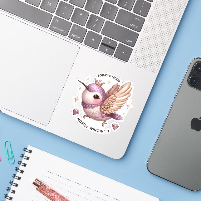 Today's Mood: Mostly Wingin' It Sticker (Laptop w/ iPhone)