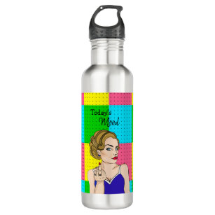 Today's Mood, Retro Lady Flipping the Bird  710 Ml Water Bottle