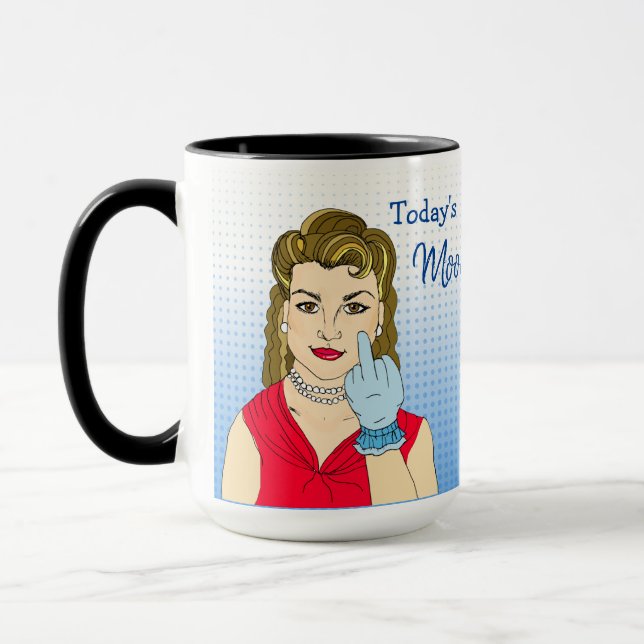 Today's Mood, Retro Lady Flipping the Bird   Mug (Left)