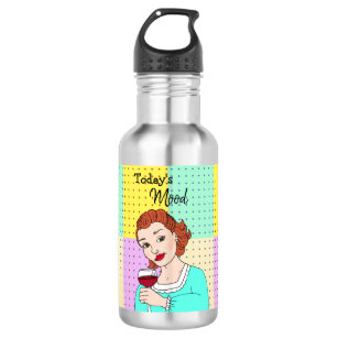 Today's Mood, Retro Lady Holding Wine  532 Ml Water Bottle