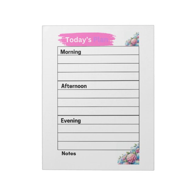 Today's Plan Pink Hydrangea Pages  Notepad (Rotated)