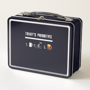 Todays Priorities Funny Mountain Bike Metal Lunch Box