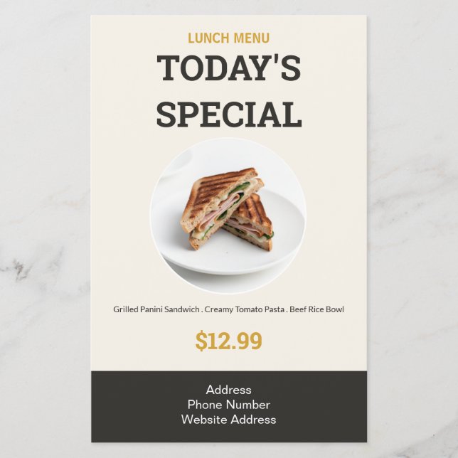 Today's Special Premium Restaurant Lunch Menu (Front)