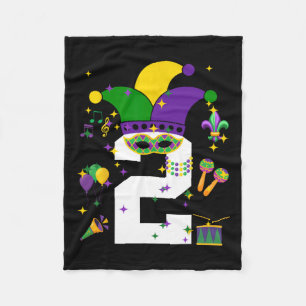 Toddler 2nd Birthday Mardi Gras Themed 2 Year Old Fleece Blanket