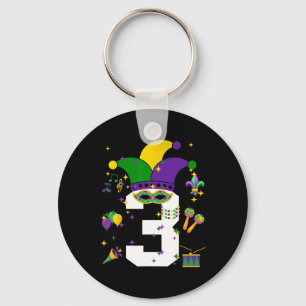 Toddler 3rd Birthday Mardi Gras Themed 3 Year Old Key Ring