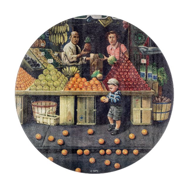 Toddler and Oranges Cutting Board (Front)