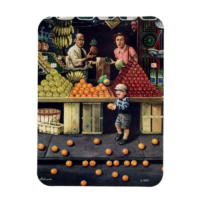 Toddler and Oranges Magnet (Vertical)