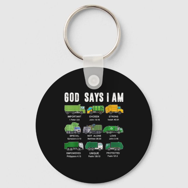 Toddler Boy God Says I Am Garbage Truck Jesus Brot Key Ring (Front)