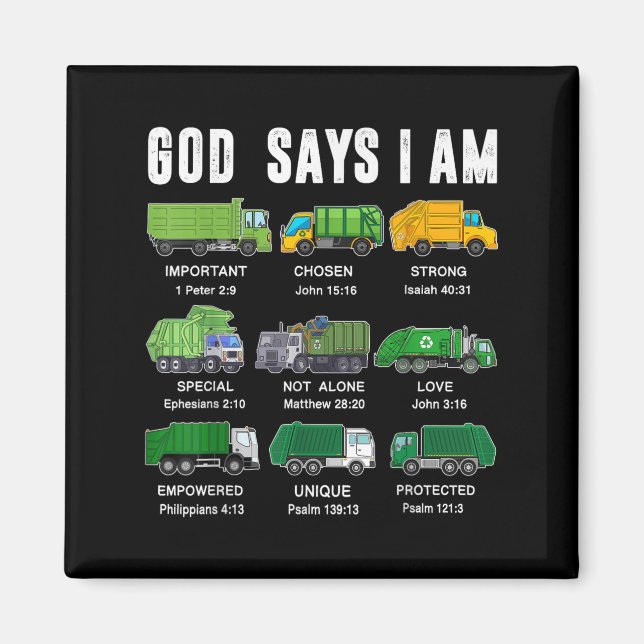 Toddler Boy God Says I Am Garbage Truck Jesus Brot Magnet (Front)