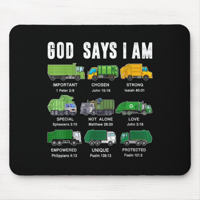 Toddler Boy God Says I Am Garbage Truck Jesus Brot Mouse Mat (Front)