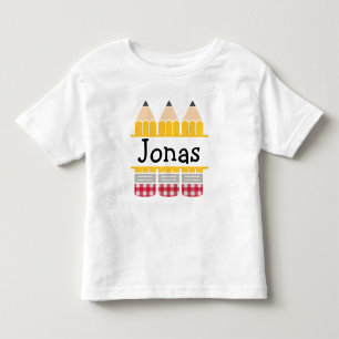 Toddler Boy Personalised Plaid Pencil Trio T-Shirt