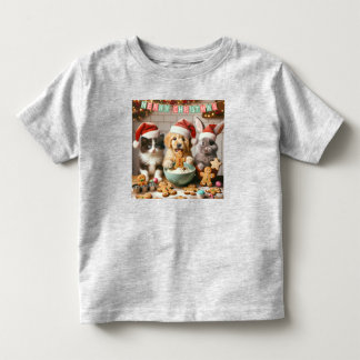 Toddler Christmas T-shirt with dog, cat, bunny