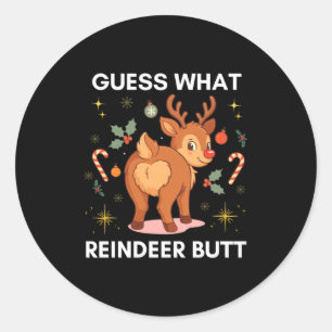 Toddler Christmas Ugly Sweater Guess What Reindeer Classic Round Sticker