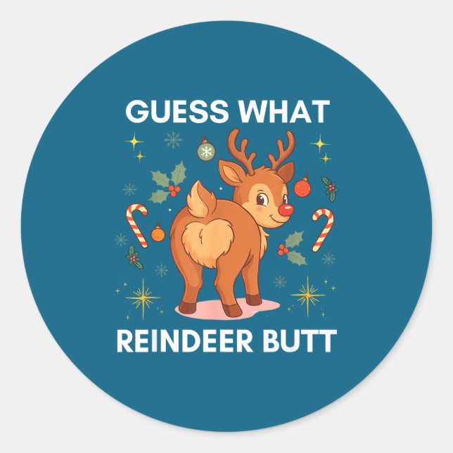 Toddler Christmas Ugly Sweater Guess What Reindeer Classic Round Sticker (Front)