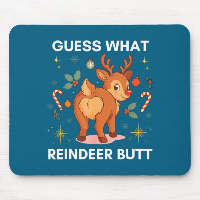 Toddler Christmas Ugly Sweater Guess What Reindeer Mouse Mat (Front)