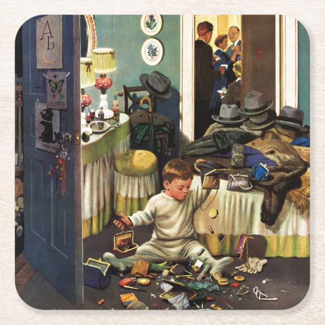 Toddler Empties Purses Square Paper Coaster (Front)