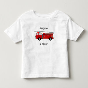 Toddler Fire Truck T-Shirt with Name & "2 Today!"