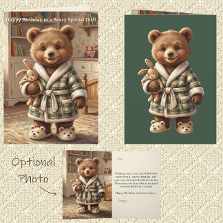 Toddler Girl Cute Baby Bear Cub Birthday Card