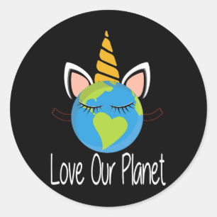 Toddler Girl Earth Day T Shirt Kids Unicorn Face T Classic Round Sticker