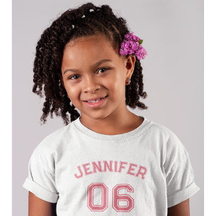 Toddler Girl Pink Name Jersey Number Sports Cotton T-Shirt