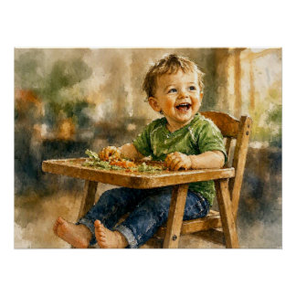 Toddler in High Chair, Poster