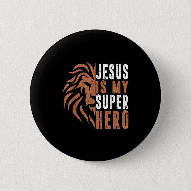 Toddler Jesus Is My Superhero Christian God Son Br 6 Cm Round Badge (Front)