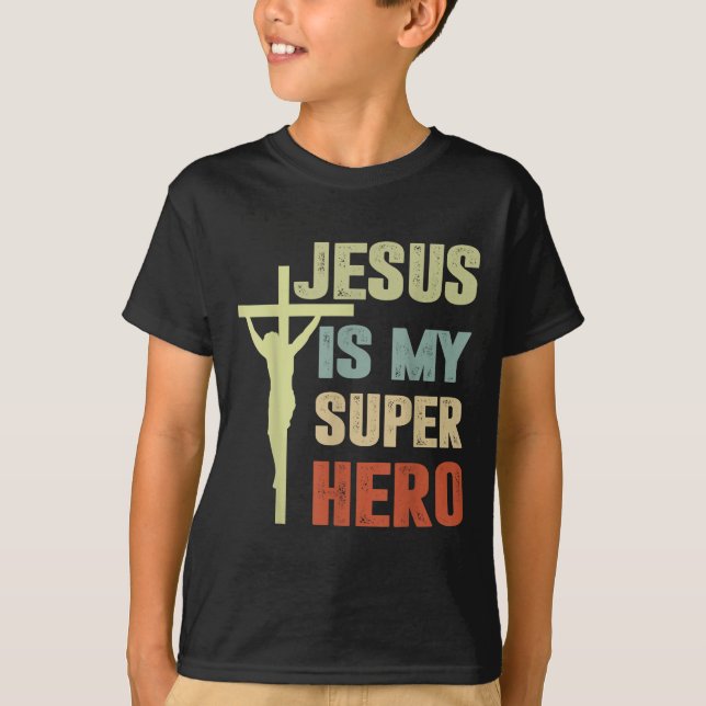Toddler Jesus Is My Superhero Christian God Son Br T-Shirt (Front)