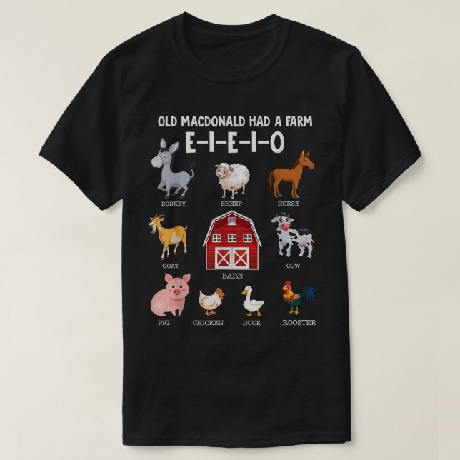 Toddler Kids Farm Animals Old MacDonald Had a Farm T-Shirt (Design Front)