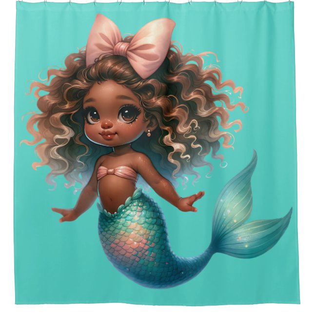 "Toddler Mermaid Delight" Shower Curtain (Front)