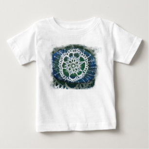Toddler Ruffle Tee White mandala blue background
