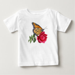 Toddler T-shirt with Monarch Butterfly on Red Rose