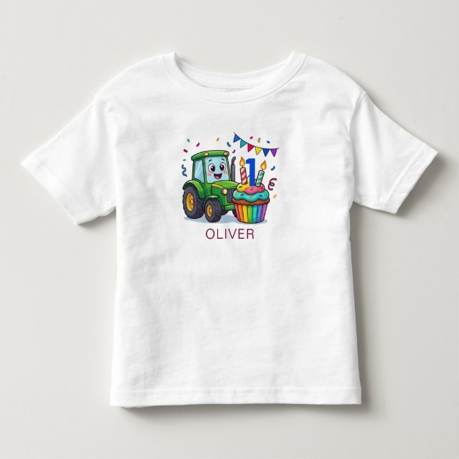 Toddler Tractor Colourful Name Age T-Shirt (Front)