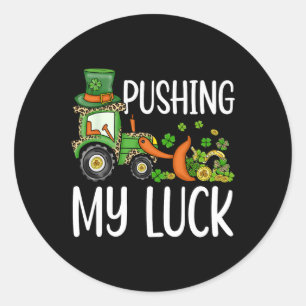 Toddlers Boys Kids Pushing My Luck Tractor St Patr Classic Round Sticker