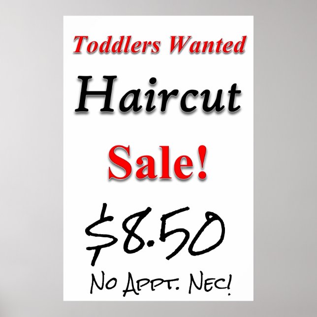 Toddler's Wanted Haircut Sale Beauty Salon Poster (Front)