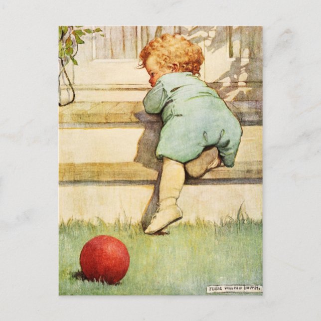 Toddling Baby Boy and Red Ball Postcard (Front)