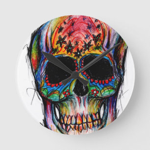 "Todes-Bunt" Mexican Skull Round Clock