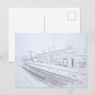 Todmorden Railway Station Minimalist Pencil Sketch Postcard