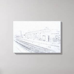 Todmorden Railway Station Sketch, Vintage Style Canvas Print