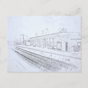 Todmorden Railway Station Sketch, Vintage Style Postcard