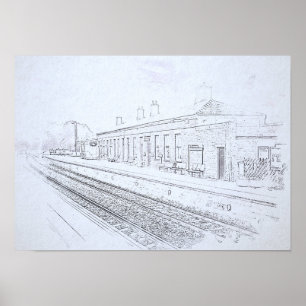 Todmorden Railway Station Sketch, Vintage Style Poster
