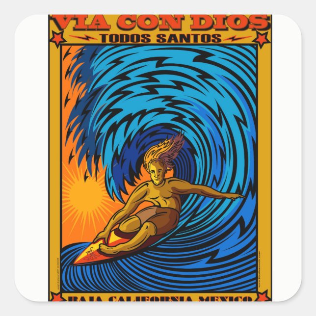 TODOS SANTOS SURFING BAJA MEXICO SQUARE STICKER (Front)