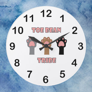 Toe Bean Tribe Grey Black Brown Cat Paws Large Clock