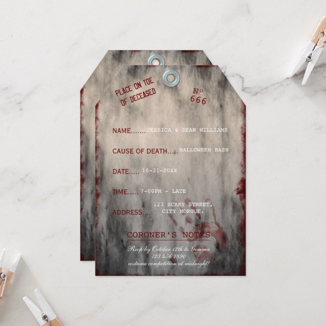 Toe Tag Halloween Party Invitation (Front/Back In Situ)