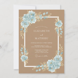 Toffee Azure Petal Wedding Invitation