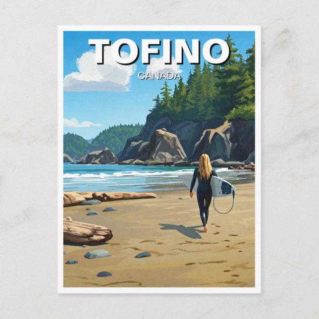 Tofino Canada Surfer on Beach Travel Postcard (Front)