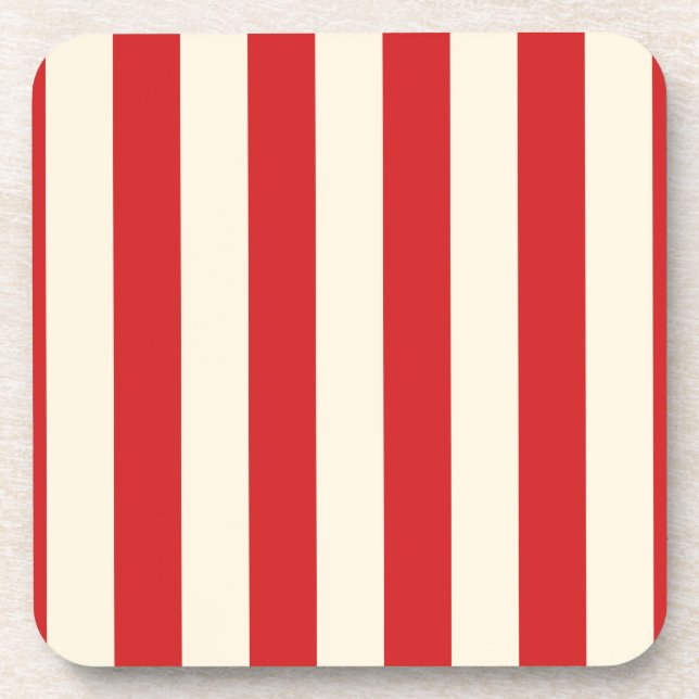 Tofu Cream Postbox Red Striped Pattern Coaster (Front)