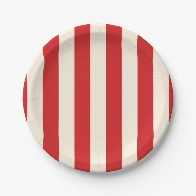 Tofu Cream Postbox Red Stripes Paper Plate (Front)