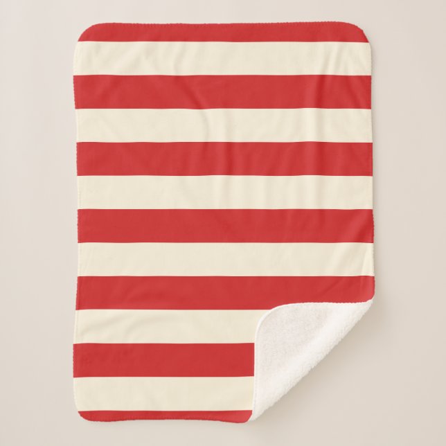 Tofu Cream Postbox Red Stripes Sherpa Blanket (Front)