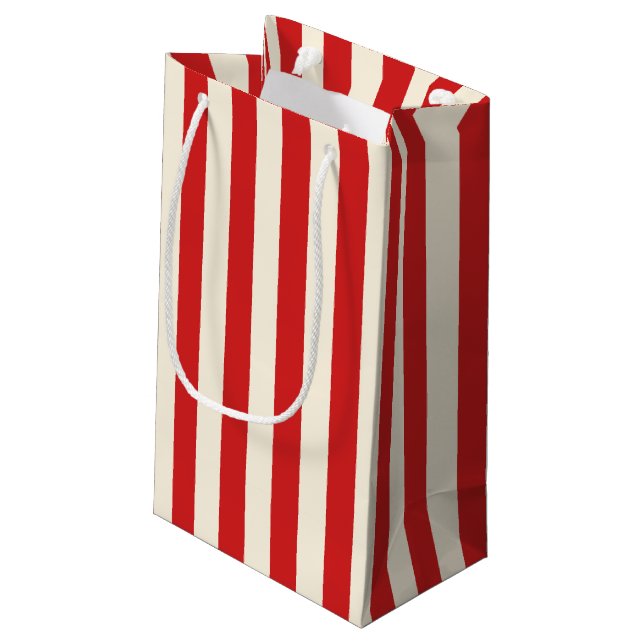 Tofu Cream Postbox Red Stripes Small Gift Bag (Back Angled)